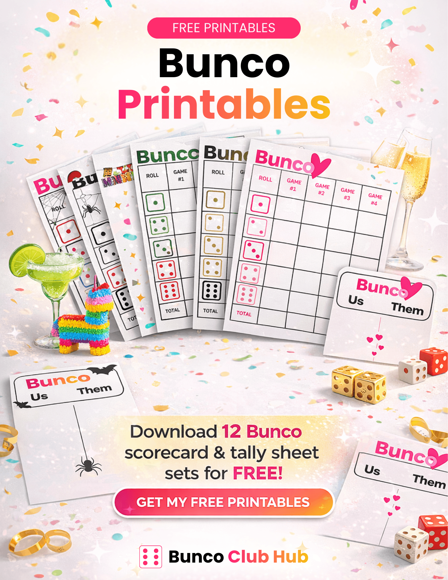 12 months of free Bunco scorecards and tally sheets